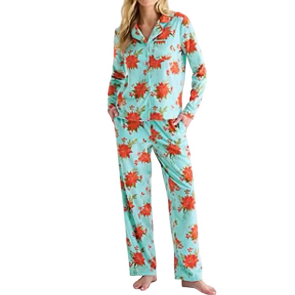 Adonna Other - ADONNA Aqua Poinsettia Pajama Set in Aqua/Red Size Large -- NWOT